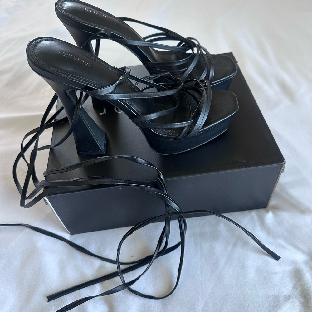 Forever 21 Black Strappy Heels